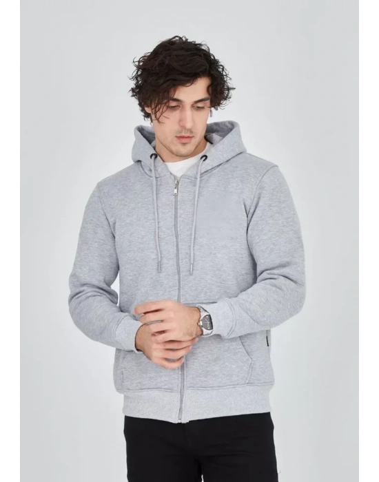 Unisex Tam Fermuarlı Kapşonlu  weathirt  Gri