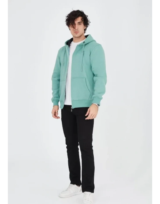 Unisex Tam Fermuarlı Kapşonlu  weathirt  int Yeşili