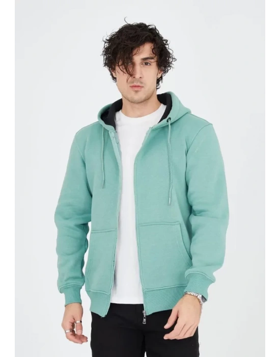 Unisex Tam Fermuarlı Kapşonlu  weathirt  int Yeşili