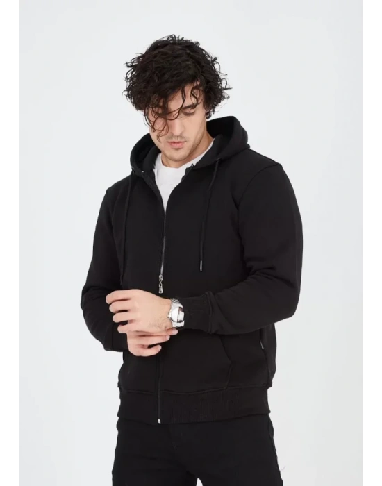 Unisex Tam Fermuarlı Kapşonlu  weathirt  iyah