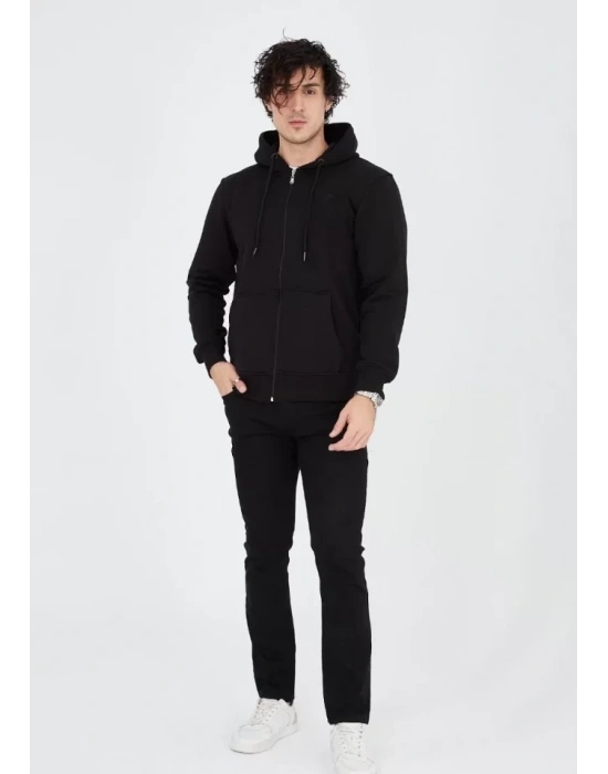 Unisex Tam Fermuarlı Kapşonlu  weathirt  iyah