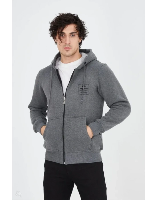 Unisex Tam Fermuarlı Kapşonlu Özel Tasarım weathirt  Antrasit