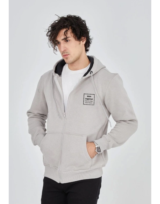 Unisex Tam Fermuarlı Kapşonlu Özel Tasarım weathirt  Boyama Gri