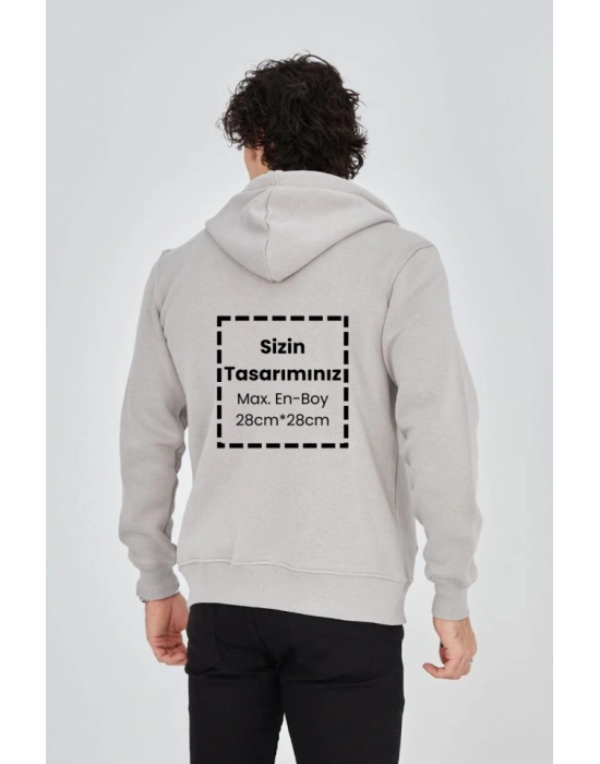 Unisex Tam Fermuarlı Kapşonlu Özel Tasarım weathirt  Boyama Gri