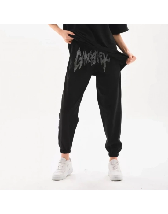 Unisex Taş Detaylı Eşofman Altı  iyah