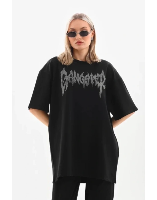 Unisex Taşlı Thirt Ve Eşofman Takımı  iyah