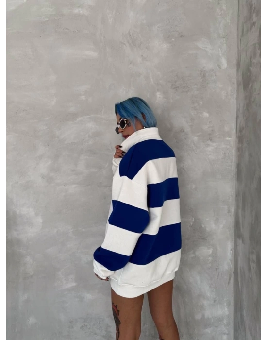 Unisex Üç İplik Parçalı Yakalı SweatShirt  avi