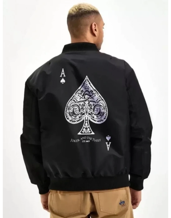 Unisex Uzun Kol Baskılı Bomber Ceket  iyah