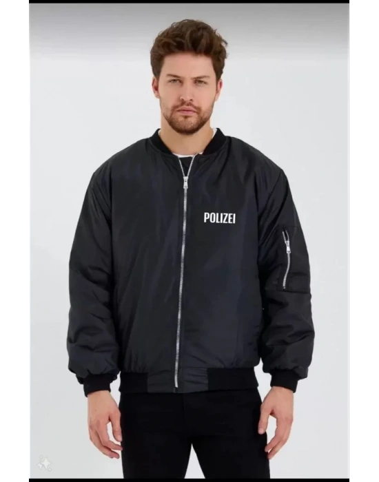 Unisex Uzun Kol Baskılı Bomber Ceket  iyah