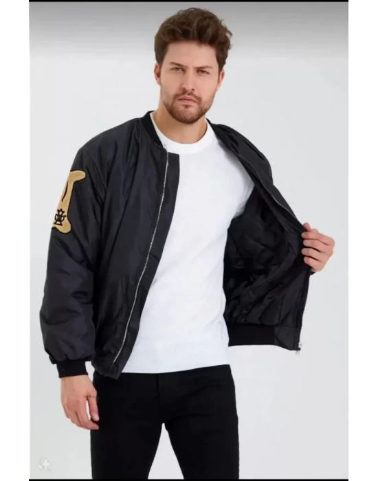 Unisex Uzun Kol Baskılı Bomber Ceket  iyah