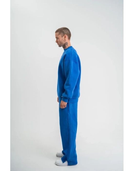 Unisex Uzun Kol Bisiklet Yaka Yıkamalı Eşofman Takım  avi