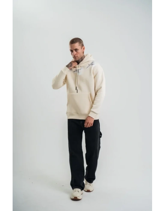 Unisex Uzun Kol Bisiklet Yaka Yıkamalı weathirt  Krem