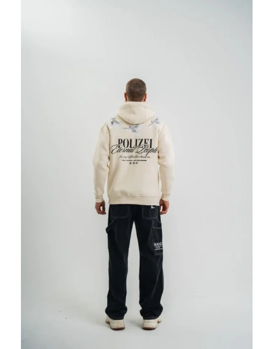 Unisex Uzun Kol Bisiklet Yaka Yıkamalı weathirt  Krem