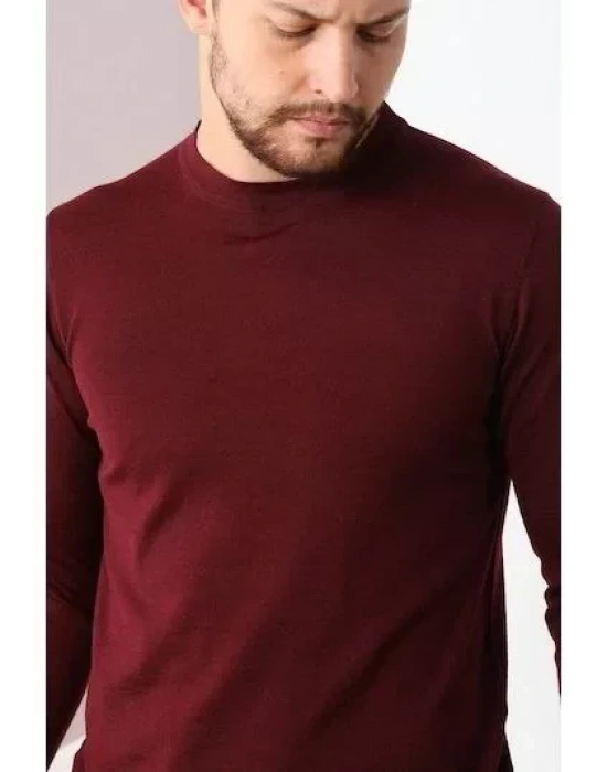 Unisex Uzun Kol Biskilet Yaka Dokuma Triko  Bordo