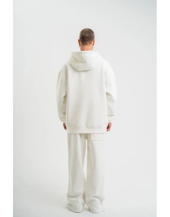 Unisex Uzun Kol Kapşonlu Eşofman Takım  Beyaz