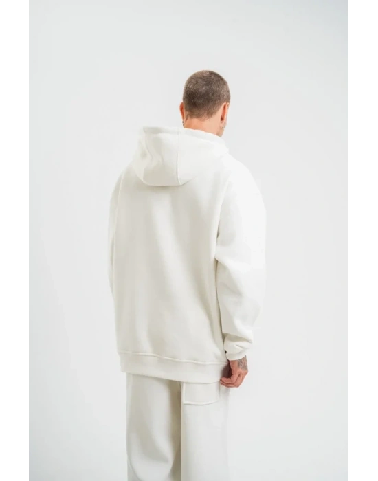 Unisex Uzun Kol Kapşonlu Eşofman Takım  Beyaz