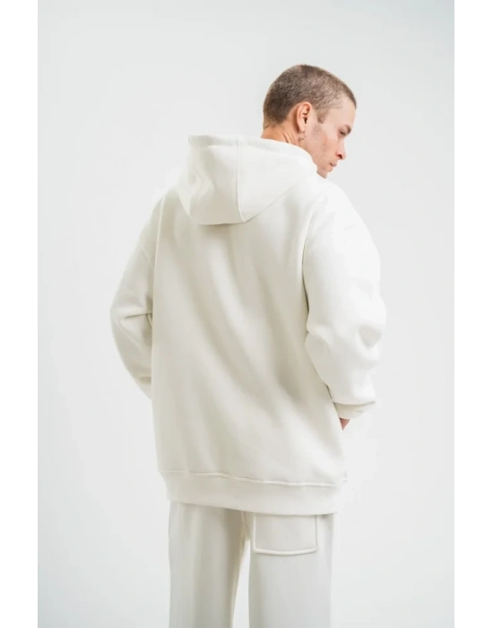 Unisex Uzun Kol Kapşonlu Eşofman Takım  Beyaz