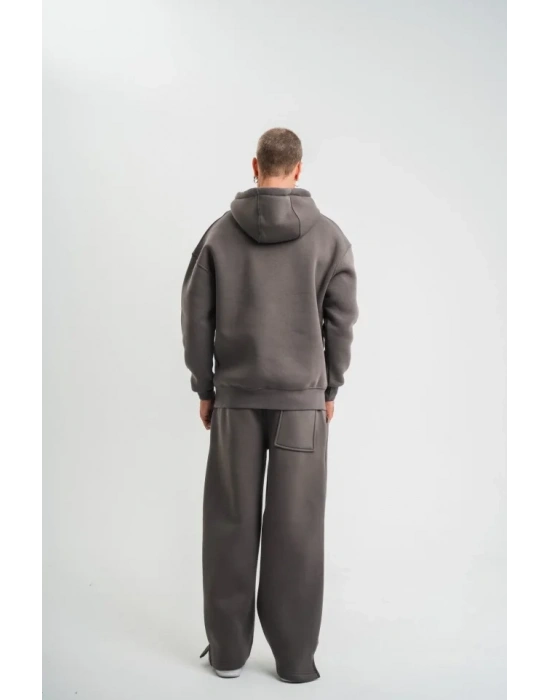 Unisex Uzun Kol Kapşonlu Eşofman Takım  Füme