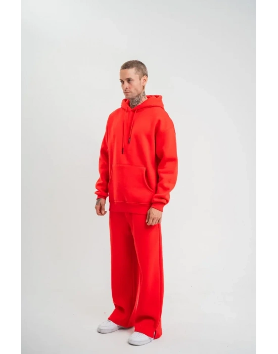 Unisex Uzun Kol Kapşonlu Eşofman Takım  Kırmızı