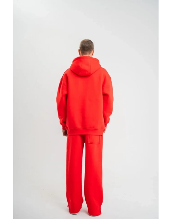 Unisex Uzun Kol Kapşonlu Eşofman Takım  Kırmızı