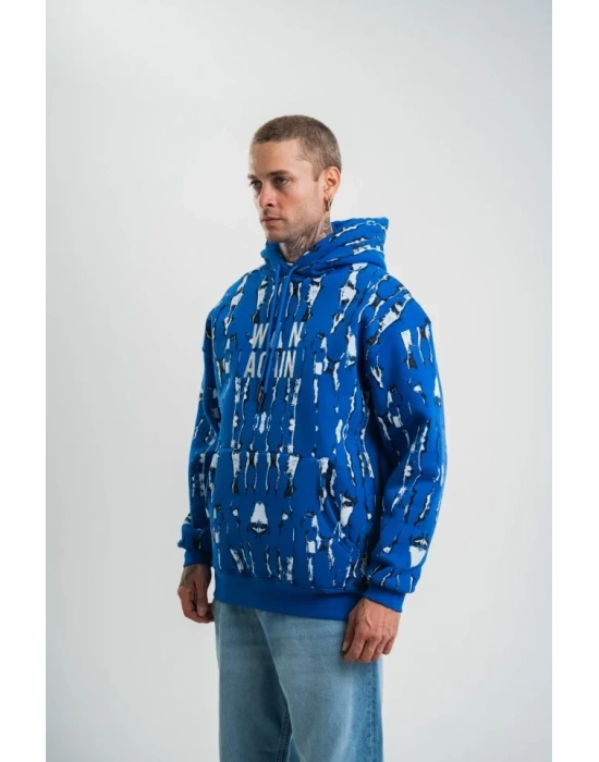 Unisex Uzun Kol Kapşonlu Pano Baskılı weathirt  avi