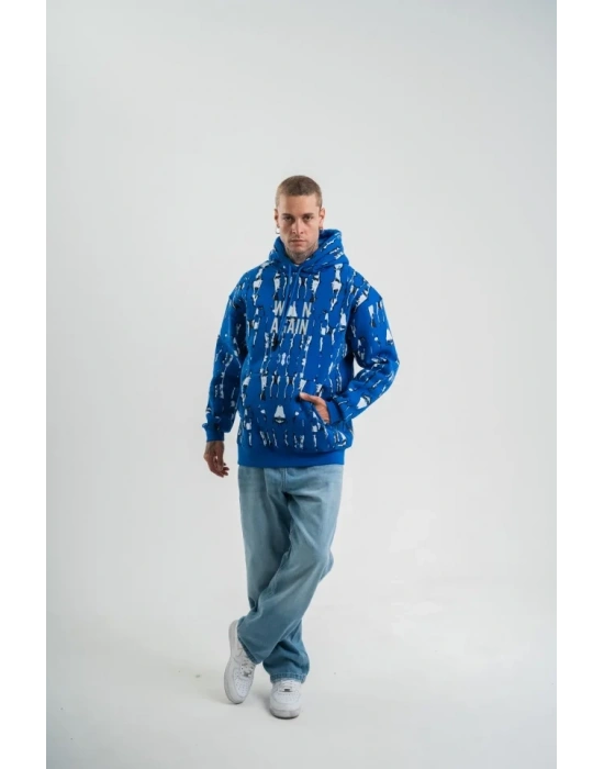 Unisex Uzun Kol Kapşonlu Pano Baskılı weathirt  avi