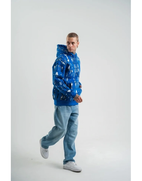 Unisex Uzun Kol Kapşonlu Pano Baskılı weathirt  avi