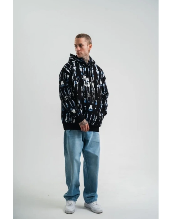 Unisex Uzun Kol Kapşonlu Pano Baskılı weathirt  iyah