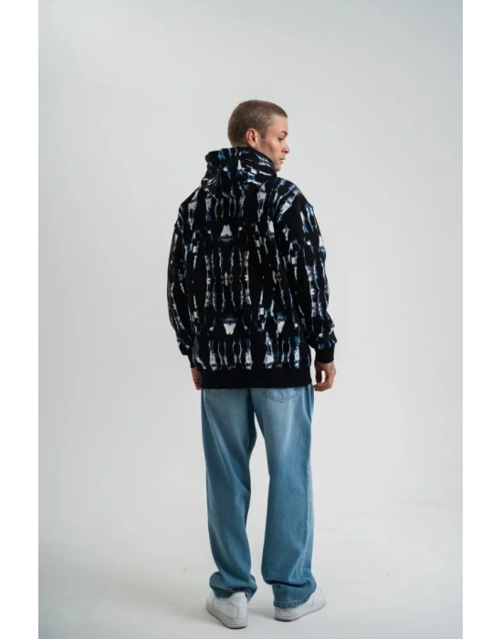 Unisex Uzun Kol Kapşonlu Pano Baskılı weathirt  iyah