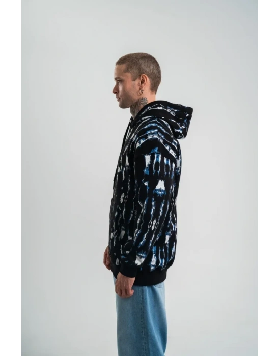 Unisex Uzun Kol Kapşonlu Pano Baskılı weathirt  iyah