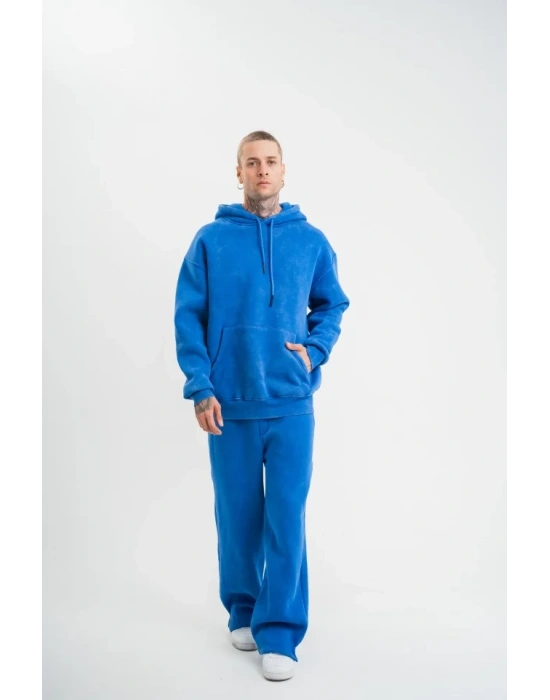 Unisex Uzun Kol Kapşonlu Yıkamalı Eşofman Takım  avi