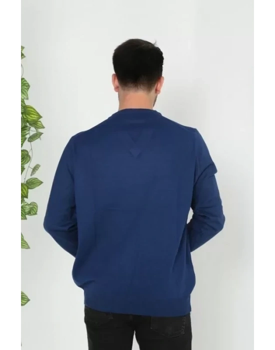 Unisex Uzun Kol V Yaka Triko Kazak  Indigo
