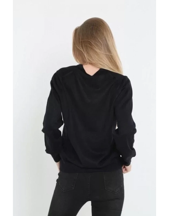 Unisex Uzun Kol V Yaka Triko Kazak  Siyah