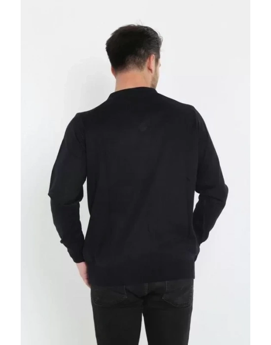 Unisex Uzun Kol V Yaka Triko Kazak  Siyah