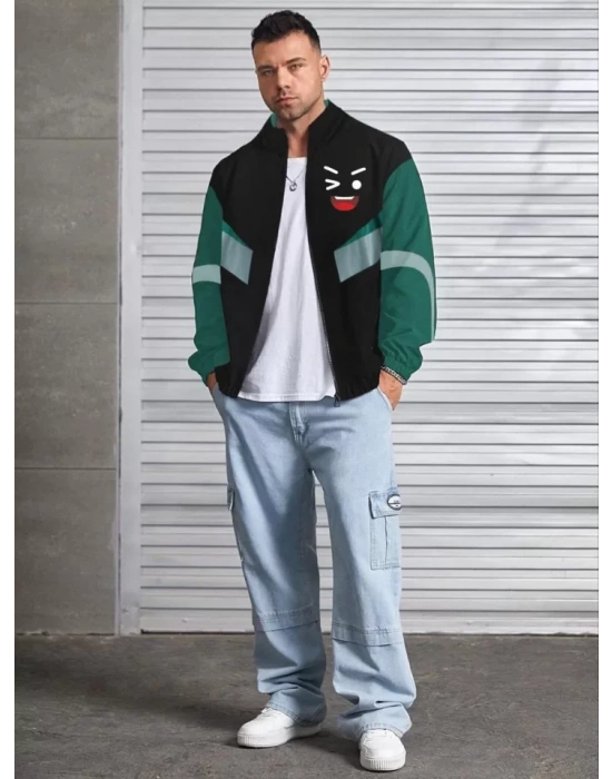 Unisex Uzun Kollu Paraşüt Kumaş Rüzgarlik  iyah