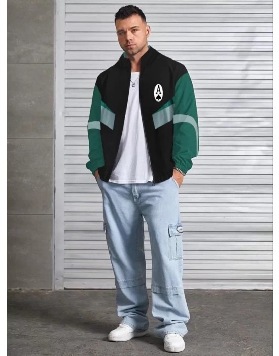 Unisex Uzun Kollu Paraşüt Kumaş Rüzgarlik  iyah