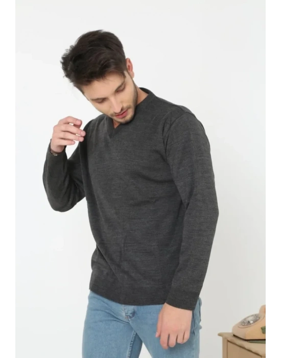 Unisex V Yaka Triko Kazak  Antrasit