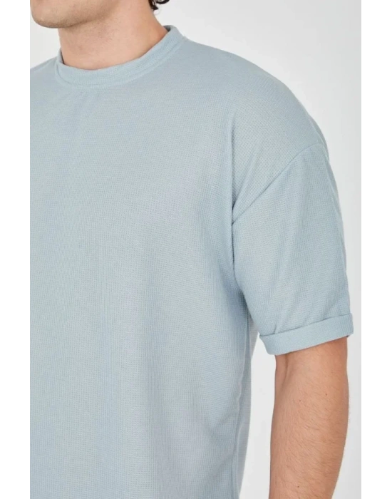 Unisex Waffle Kumaş Rahat Kol Thirt  Buz avisi