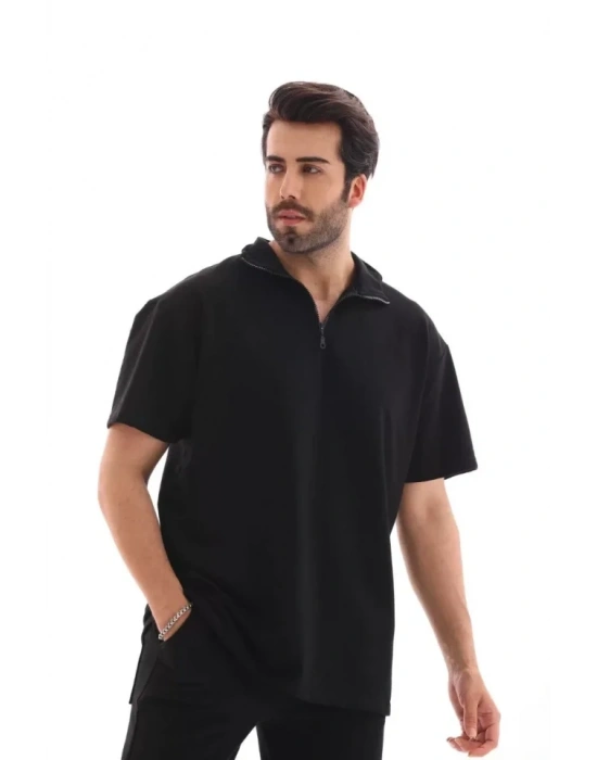 Unisex Yakalı Oversize Thirt Eşofmanlı Takım  iyah