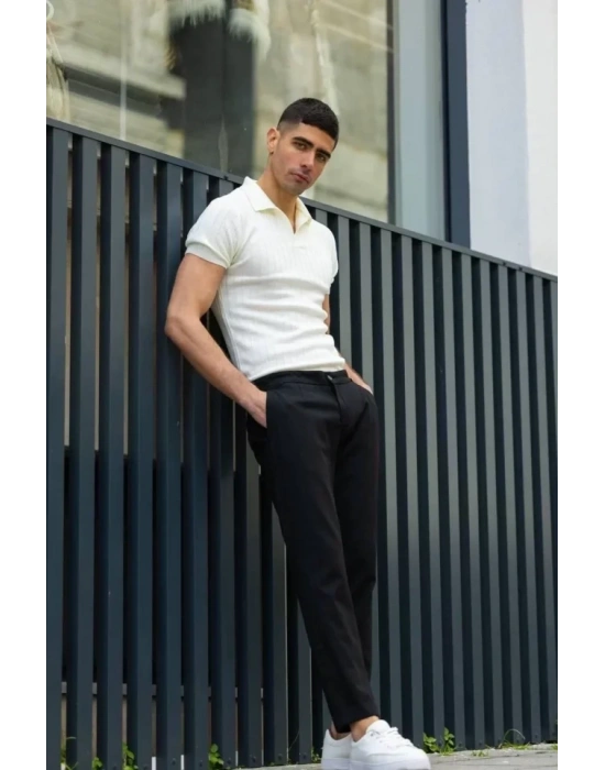 Unisex Yakalı Triko TShirt  Beyaz