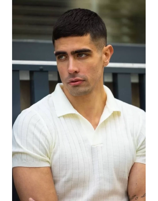 Unisex Yakalı Triko TShirt  Beyaz