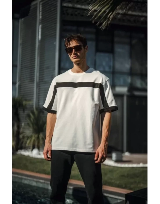 Unisex Yandan Fermuarlı Parçalı Thirt  Beyaz