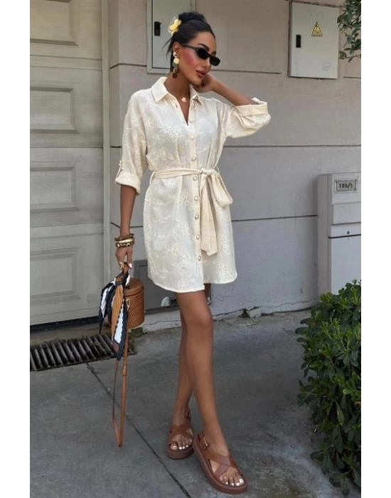 Süzene Nakışlı Ve Gold Düğmeli Elbise 2742