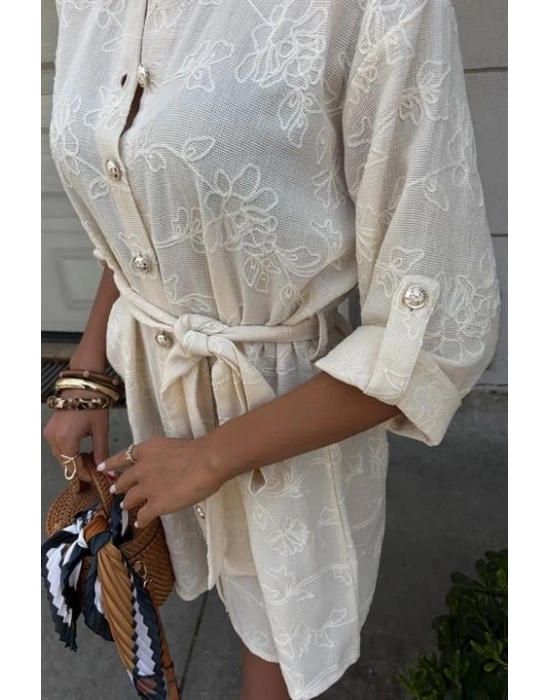 Süzene Nakışlı Ve Gold Düğmeli Elbise 2742