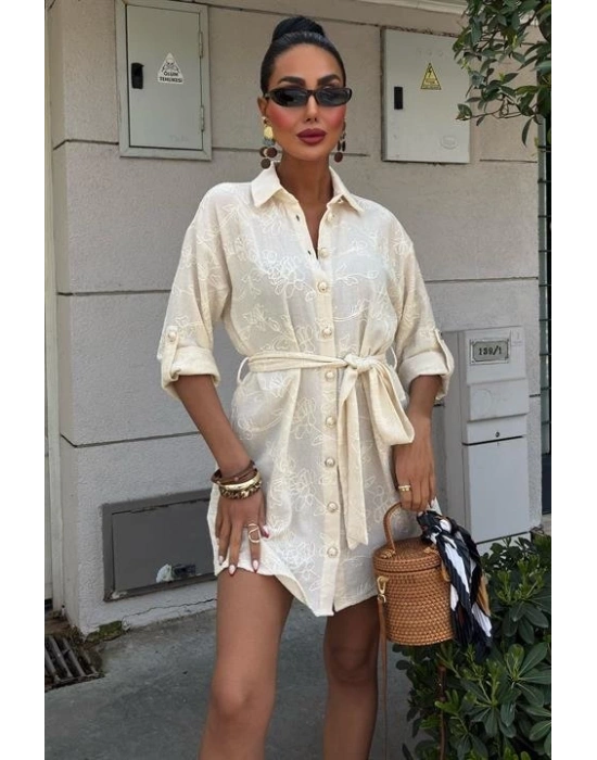 Süzene Nakışlı Ve Gold Düğmeli Elbise 2742