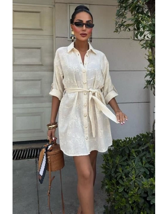 Süzene Nakışlı Ve Gold Düğmeli Elbise 2742