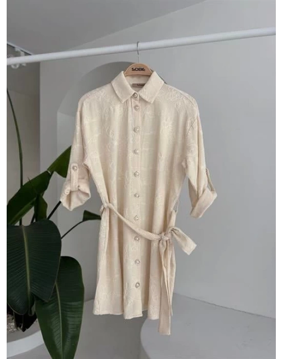 Süzene Nakışlı Ve Gold Düğmeli Elbise 2742