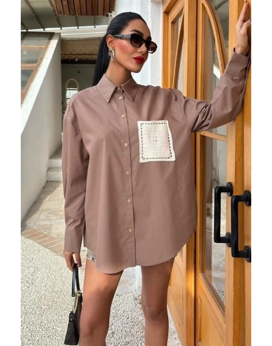 üzine Cepli Arkası Yırtmaçlı Oversize Gömlek 3420