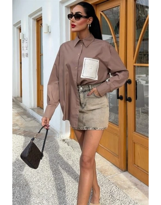 üzine Cepli Arkası Yırtmaçlı Oversize Gömlek 3420