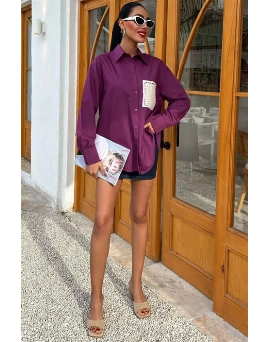 üzine Cepli Arkası Yırtmaçlı Oversize Gömlek 3420